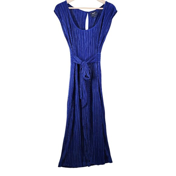 Anthropologie Maeve Sonata Pleated Jumpsuit Blue Tied Women's Size 6 Textured - Picture 3 of 16